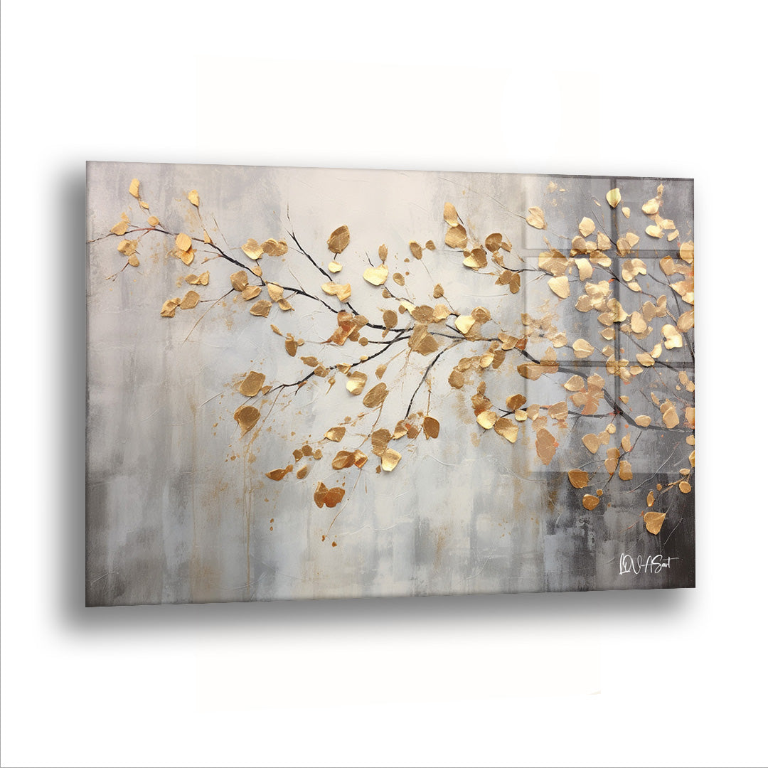 Altın Tozlu Dallar - Cam Tablo