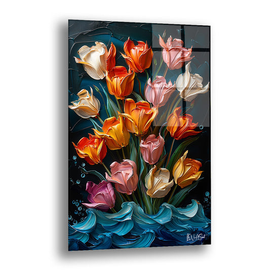 Rengarenk Çiçekler - Cam Tablo