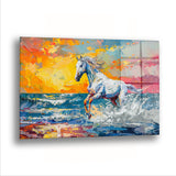 Renklerin İçinde Koşan At - Cam Tablo