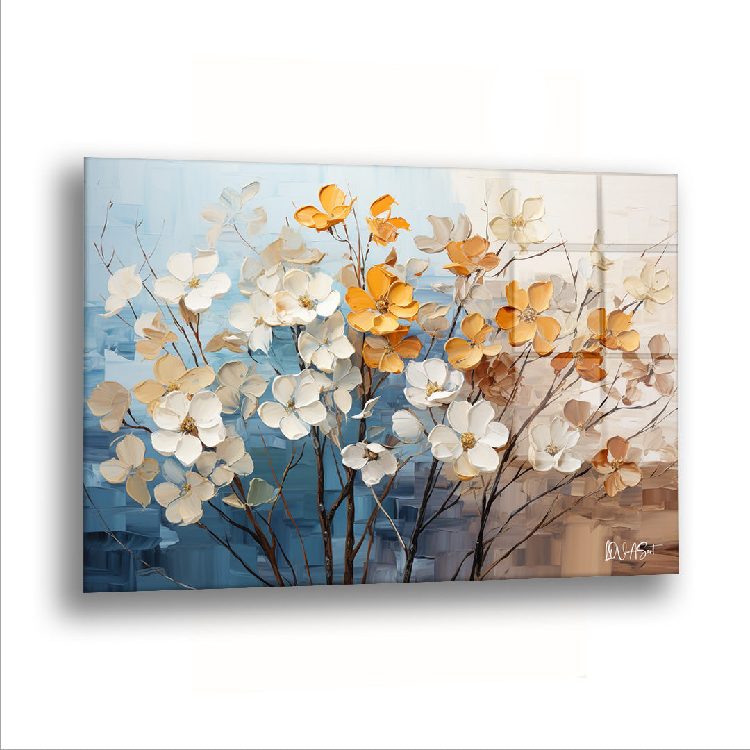 Sarı Turuncu Çiçekler - Cam Tablo