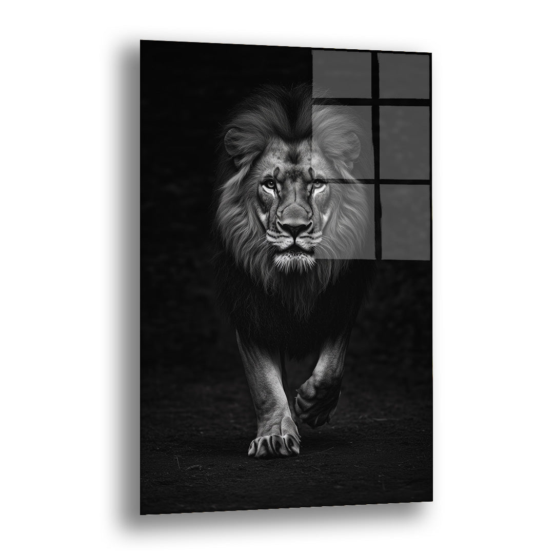 Siyah ve Beyaz Aslan - Cam Tablo