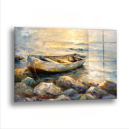 Taşlardaki Kayık - Cam Tablo