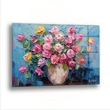 Vazodaki Pembe Güller - Cam Tablo