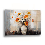 Vazodaki Turuncu Çiçekler - Cam Tablo