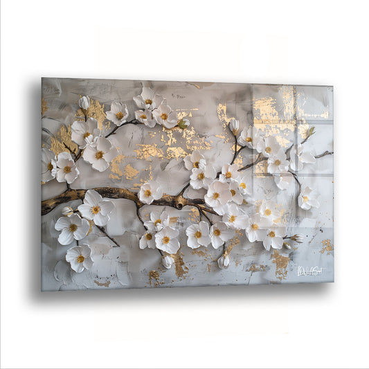Beyaz Duvardaki Çiçekler - Cam Tablo