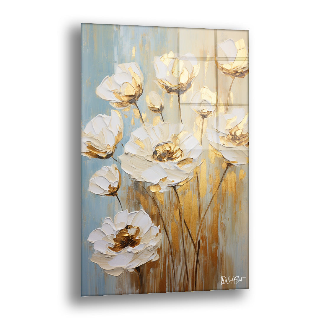 Beyaz Gelincikler - Cam Tablo