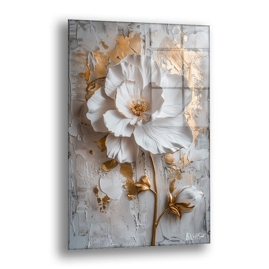 Beyaz Tomurcuklu Çiçek - Cam Tablo