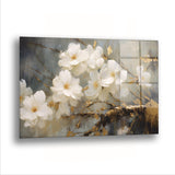 Beyaz ve Yapraklar - Cam Tablo