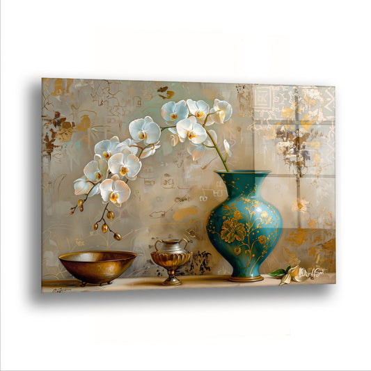 Çiçek ve Vazo - Cam Tablo