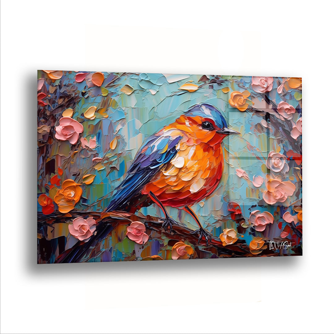 Dala Konan Kuş - Cam Tablo