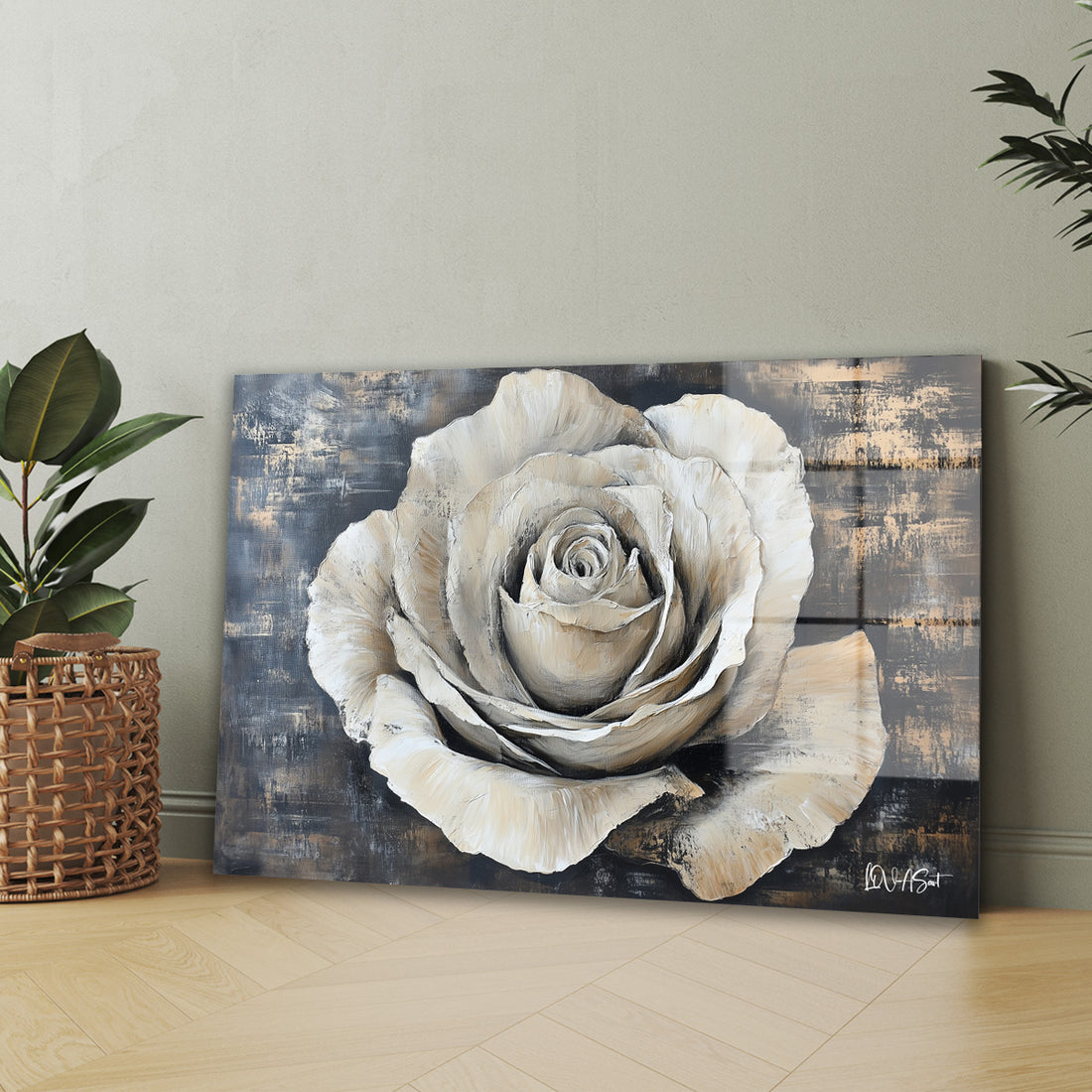 Abstract Gül cam tablo — iç mekân uygulama örneği