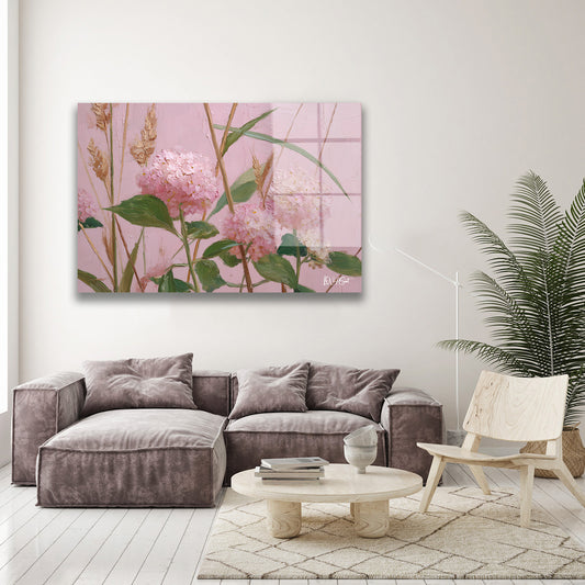 Açık Pembe Ortancalar cam tablo — farklı açıdan görünüm