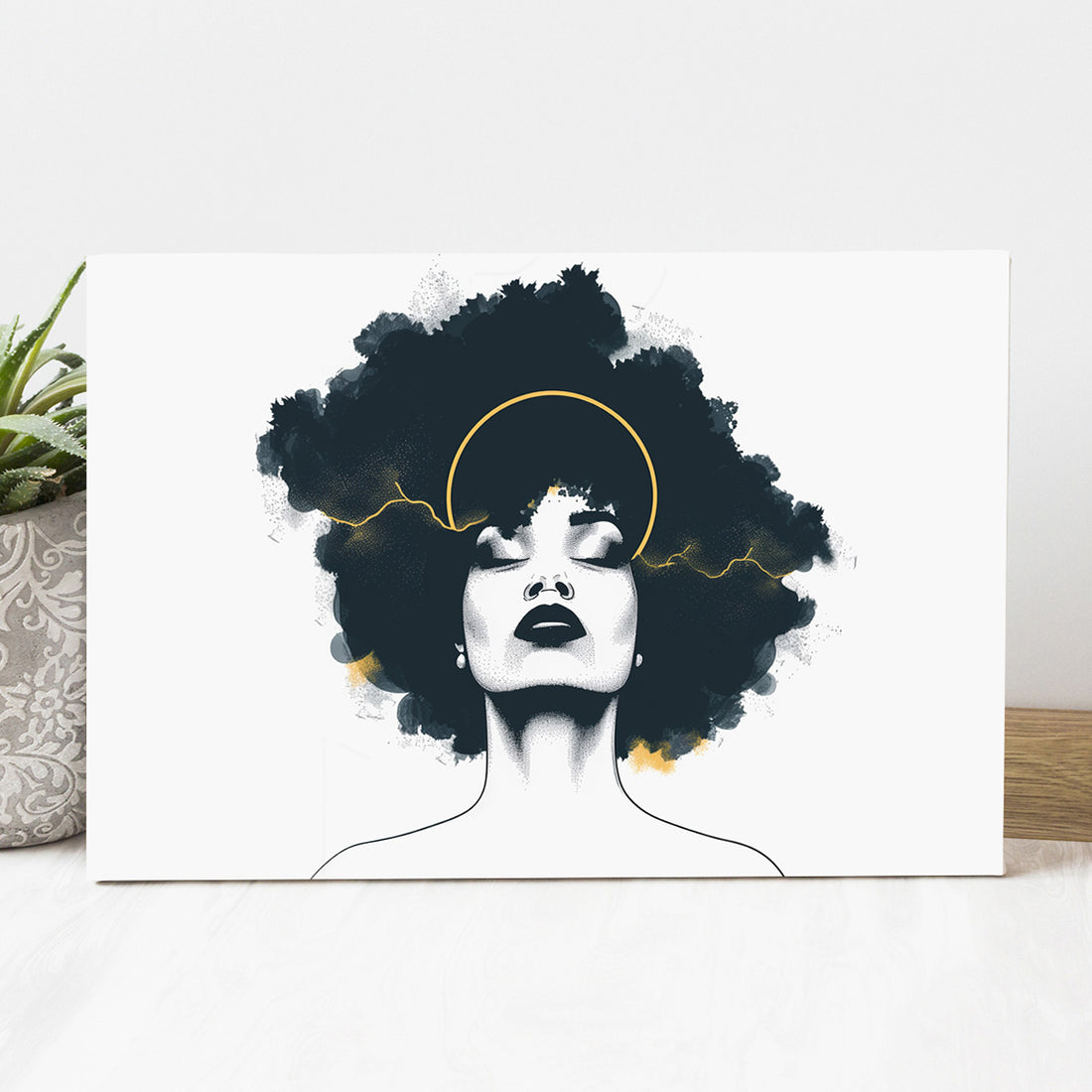 Afro Silüet kanvas tablo — iç mekân uygulama örneği