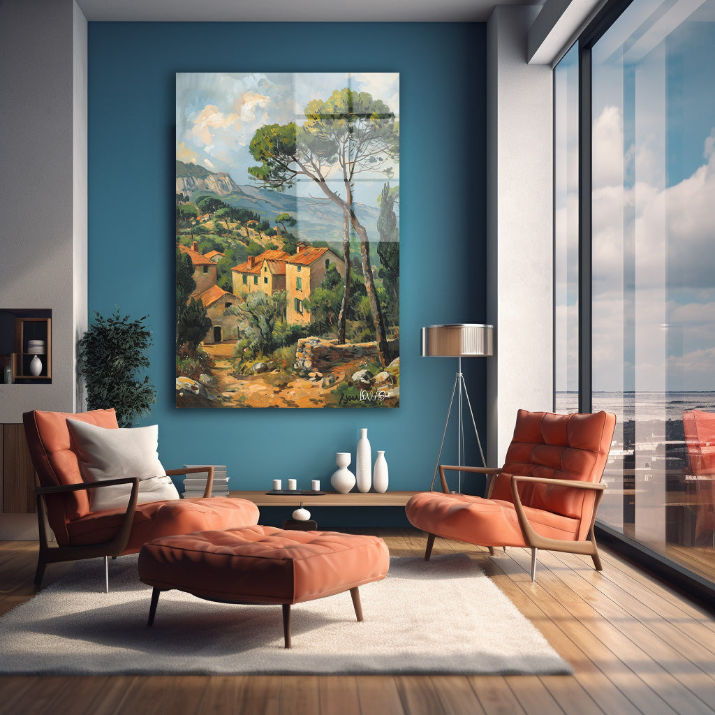 Ağaçlı Provence Köyü cam tablo — farklı açıdan görünüm