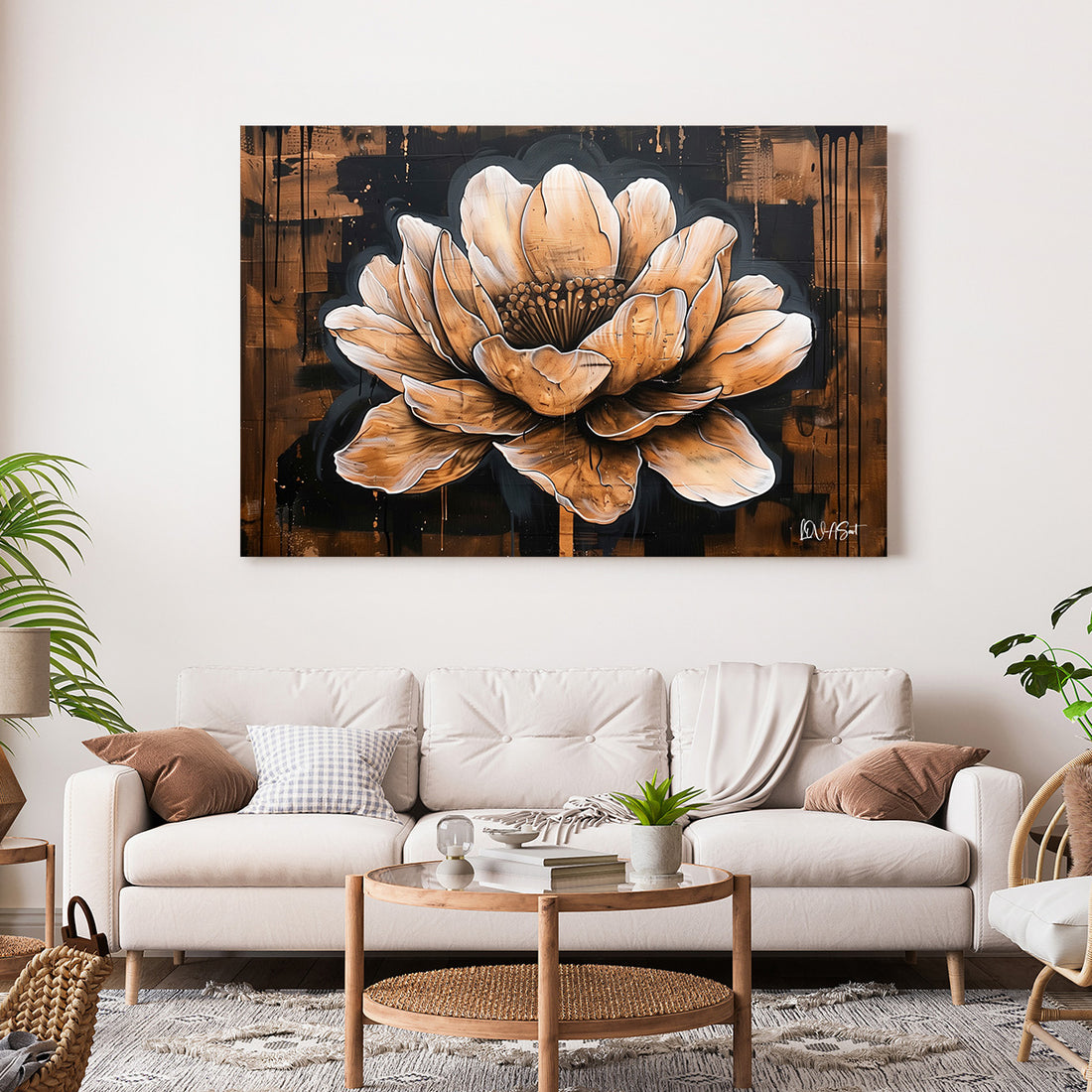 Ahşap Zeminde Lotus kanvas tablo — farklı açıdan görünüm