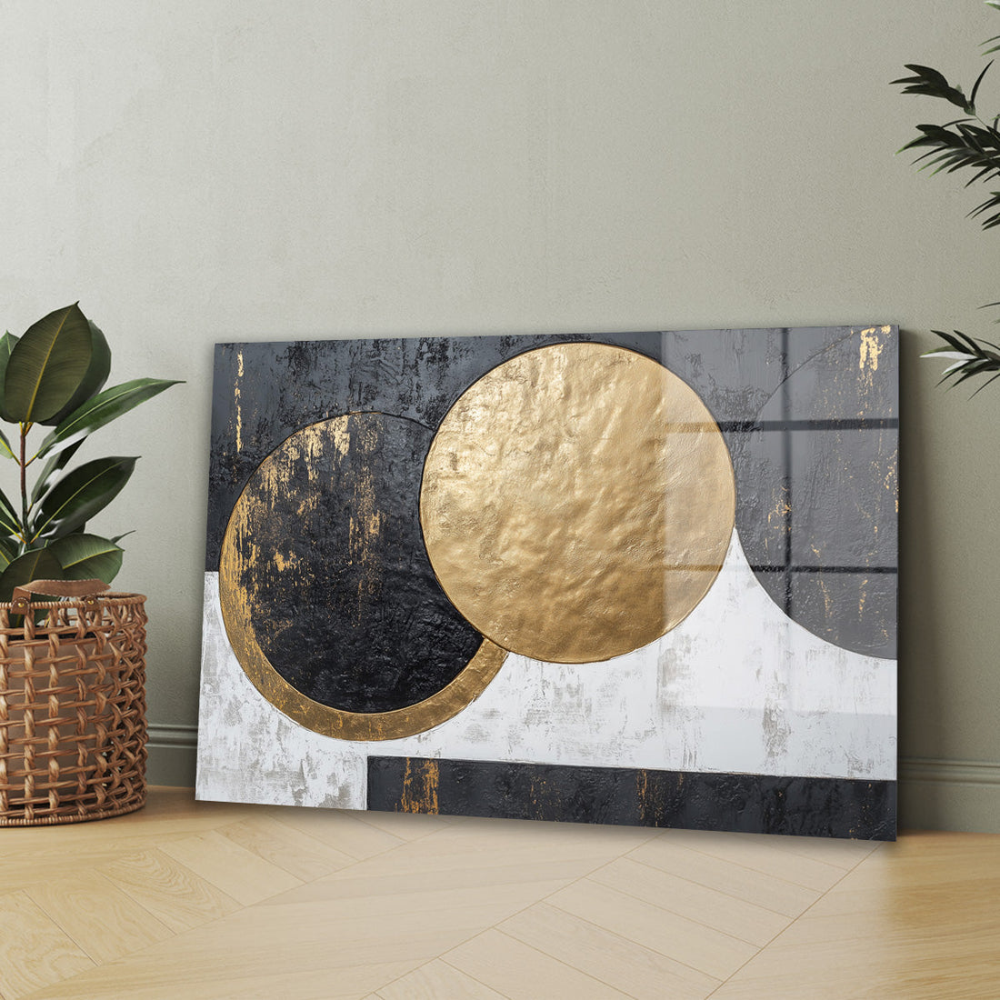 Altın Ay 2 cam tablo — iç mekân uygulama örneği