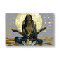 Altın Ay Meditasyonu kanvas tablo — Altın diskin önünde lotus üstünde oturan ve avuçlarından altın saçan figür.