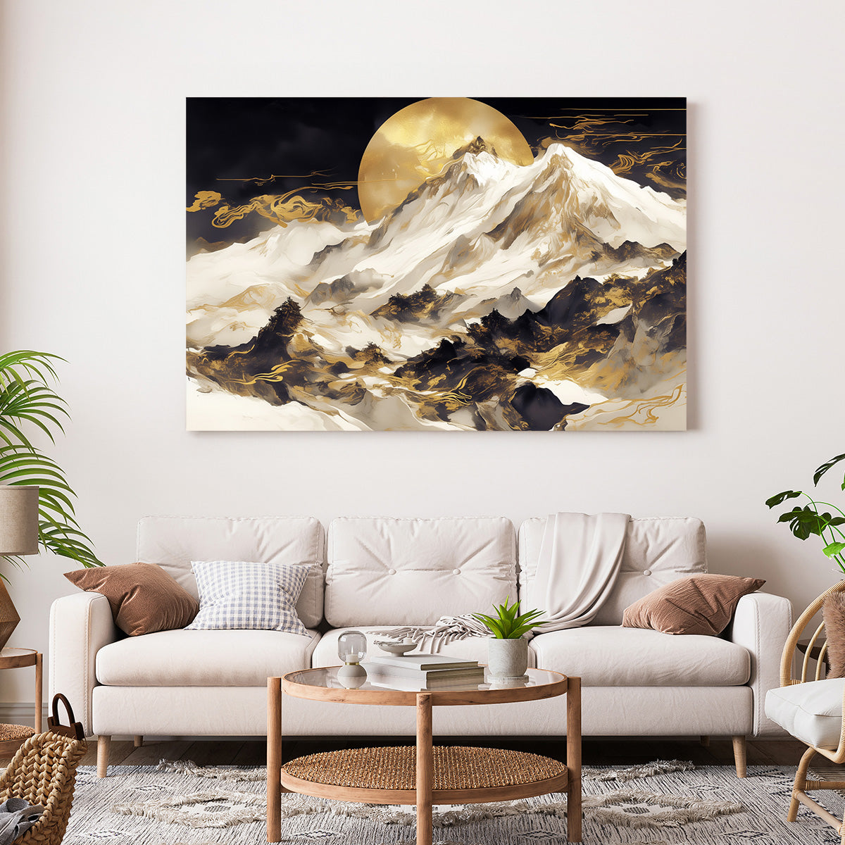 Altın Ay ve Karlı Zirve kanvas tablo — farklı açıdan görünüm