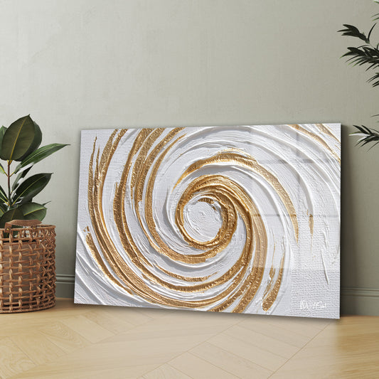 Altın Beyaz Spiral cam tablo — iç mekân uygulama örneği