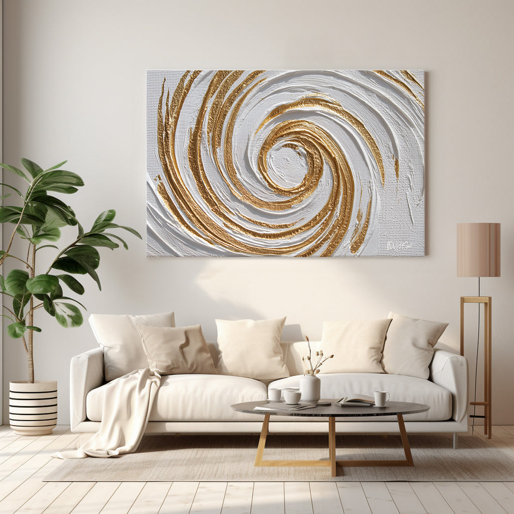 Altın Beyaz Spiral kanvas tablo — duvarda dekorasyon görünümü