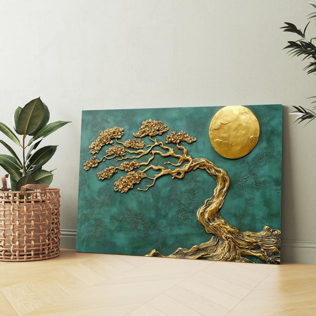 Altın Bonsai kanvas tablo — ek dekorasyon görünümü