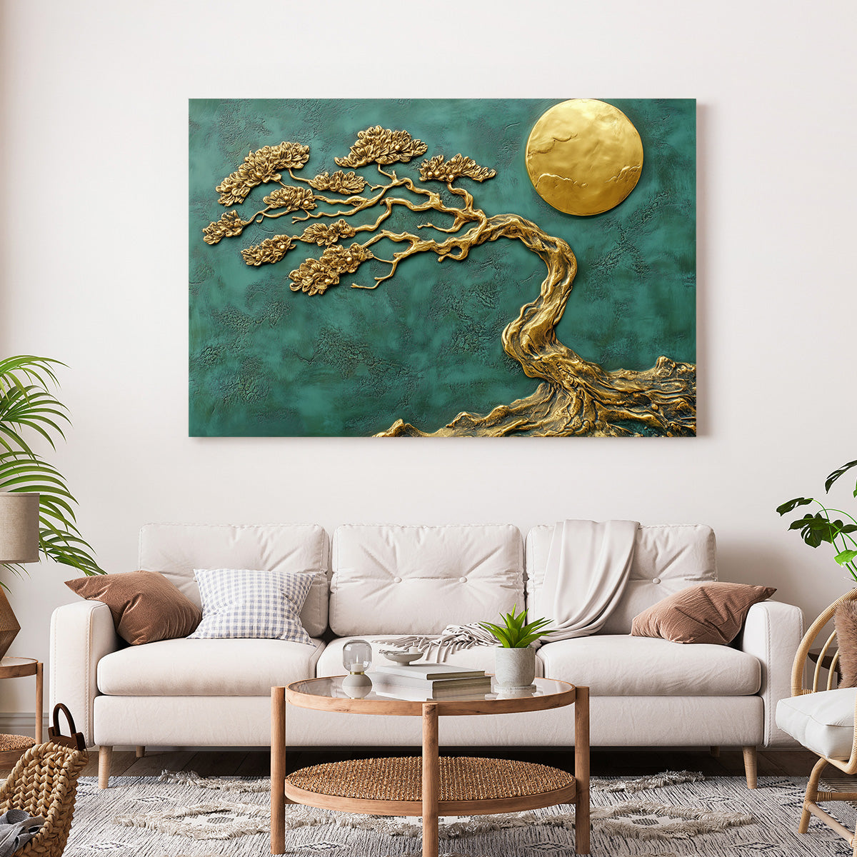 Altın Bonsai kanvas tablo — alternatif mekân görünümü