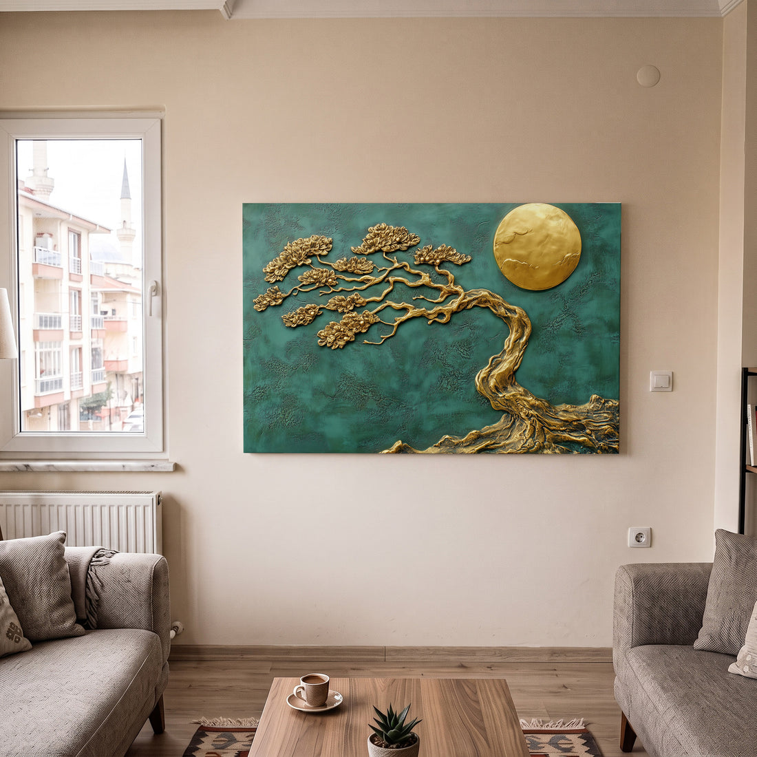Altın Bonsai kanvas tablo — detay görünümü