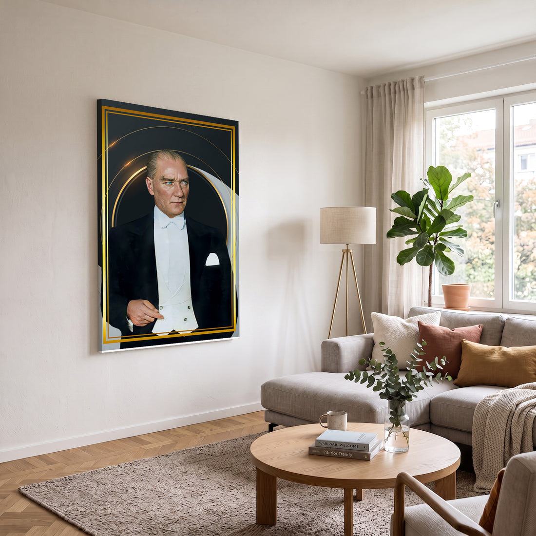 Altın Çerçeveli Atatürk Portresi kanvas tablo — farklı açıdan görünüm