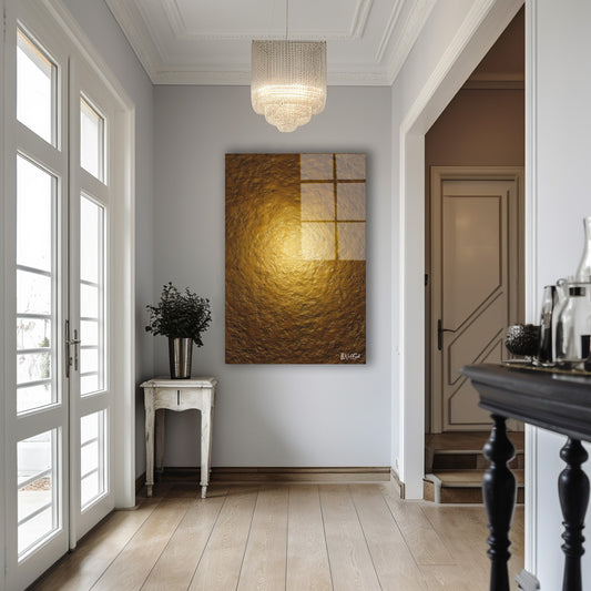 Altın Doku cam tablo — iç mekân uygulama örneği