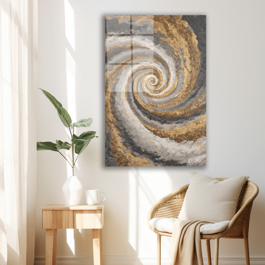 Altın Gri Spiral cam tablo — duvarda dekorasyon görünümü