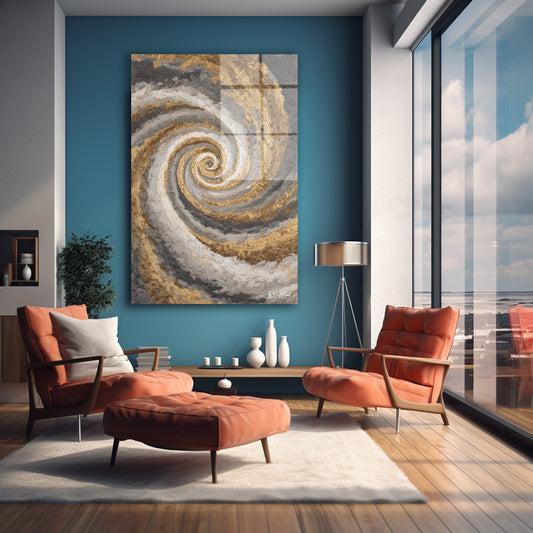Altın Gri Spiral cam tablo — farklı açıdan görünüm