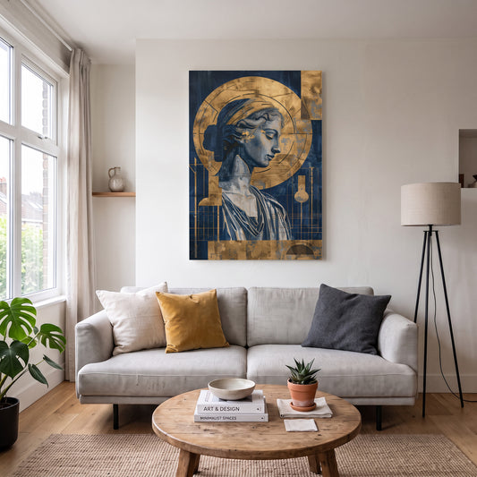 Altın Haleli Antik Büst kanvas tablo — duvarda dekorasyon görünümü