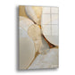Altın Halkalar 3 cam tablo — fildişi ve kırık beyaz yaprakların birbirinin üstünden geçerken aralarında altın bir çatlak bıra