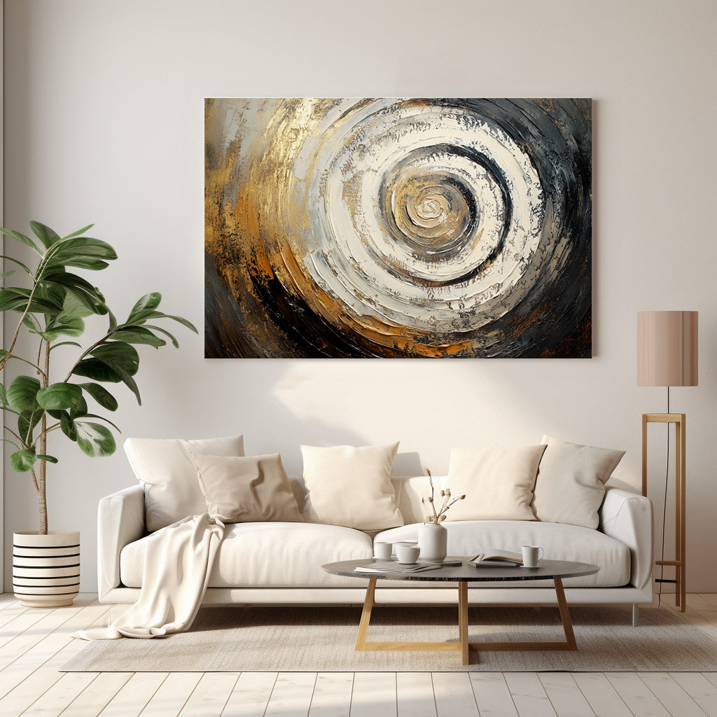 Altın Kahve Spiral kanvas tablo — duvarda dekorasyon görünümü