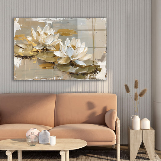 Altın Lotus 3 cam tablo — farklı açıdan görünüm
