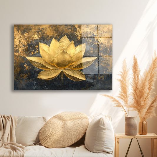 Altın Lotus cam tablo — iç mekân uygulama örneği
