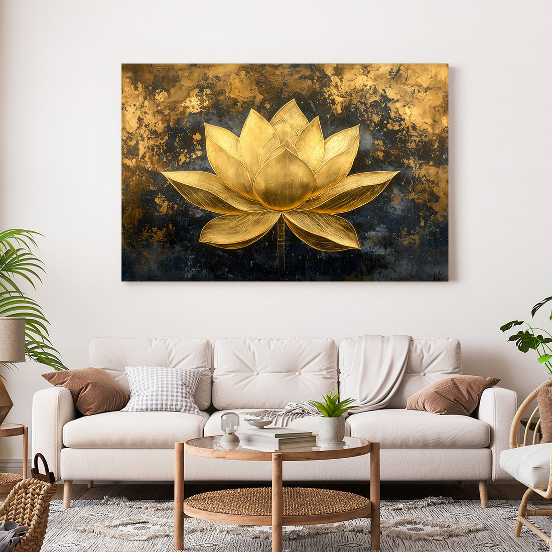 Altın Lotus kanvas tablo — farklı açıdan görünüm