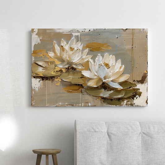 Altın Lotus kanvas tablo — çiçek temalı dekoratif duvar tablosu