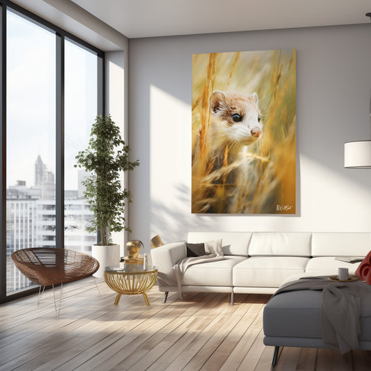 Altın Otlarda Sansar kanvas tablo — iç mekân uygulama örneği