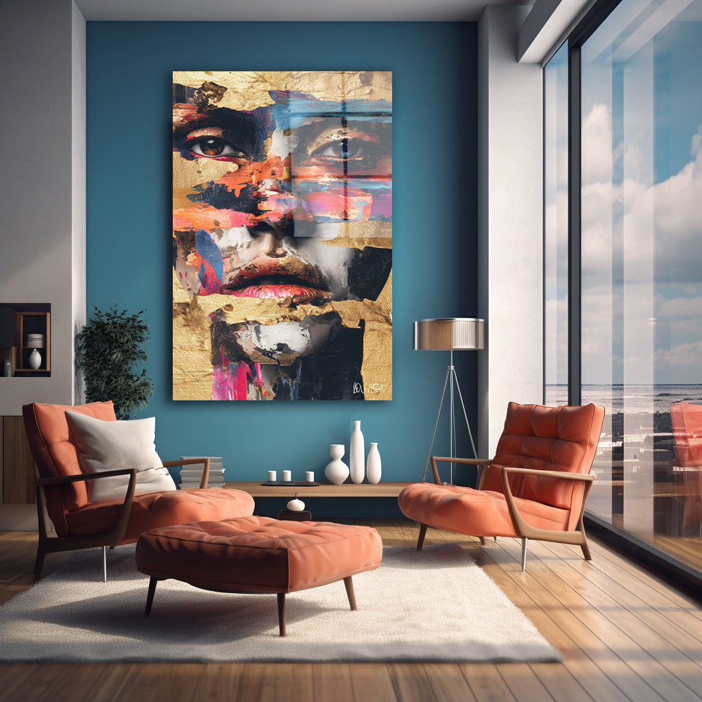 Altın Parçalı Yüz cam tablo — farklı açıdan görünüm