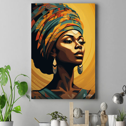Altın Sarıklı Afrikalı Kadın kanvas tablo — farklı açıdan görünüm