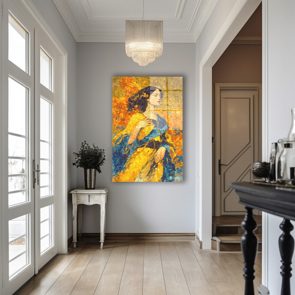 Altın Sarılı Kadın cam tablo — iç mekân uygulama örneği