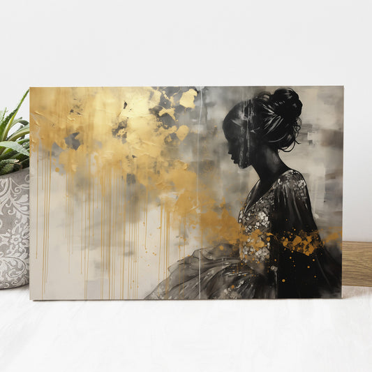 Altın Sisli Silüet 2 kanvas tablo — iç mekân uygulama örneği