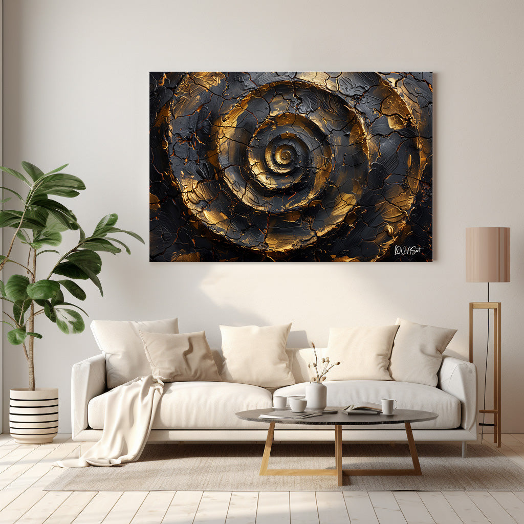 Altın Siyah Spiral kanvas tablo — duvarda dekorasyon görünümü