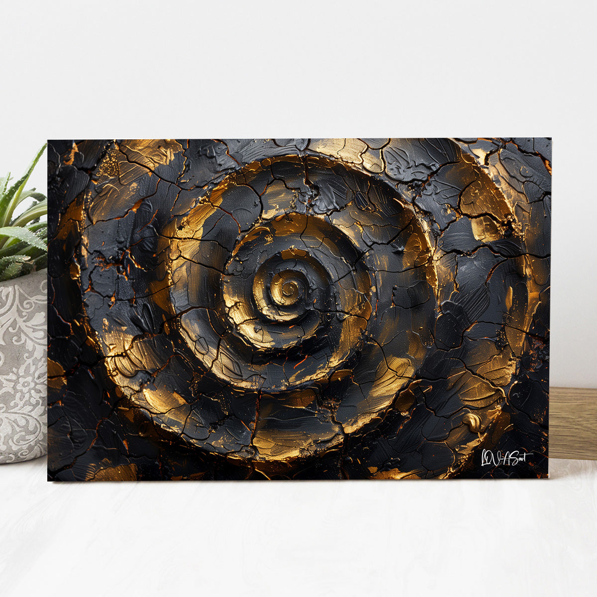 Altın Siyah Spiral kanvas tablo — iç mekân uygulama örneği