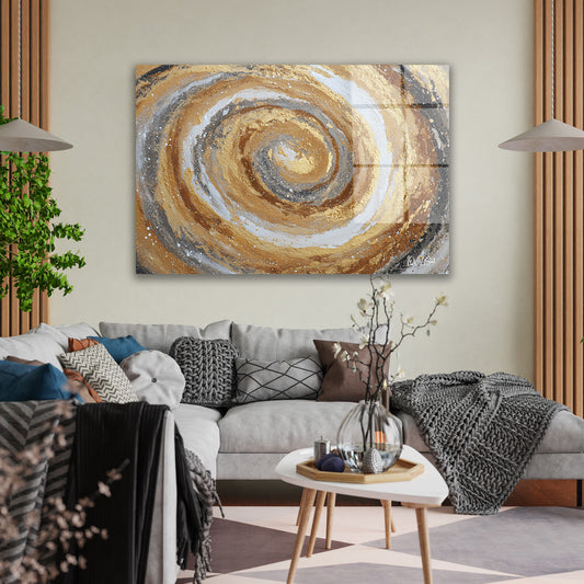 Altın Spiral 2 cam tablo — duvarda dekorasyon görünümü