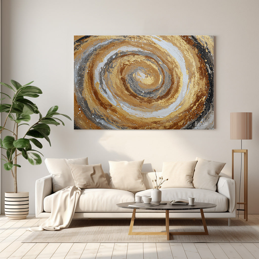 Altın Spiral 2 kanvas tablo — duvarda dekorasyon görünümü