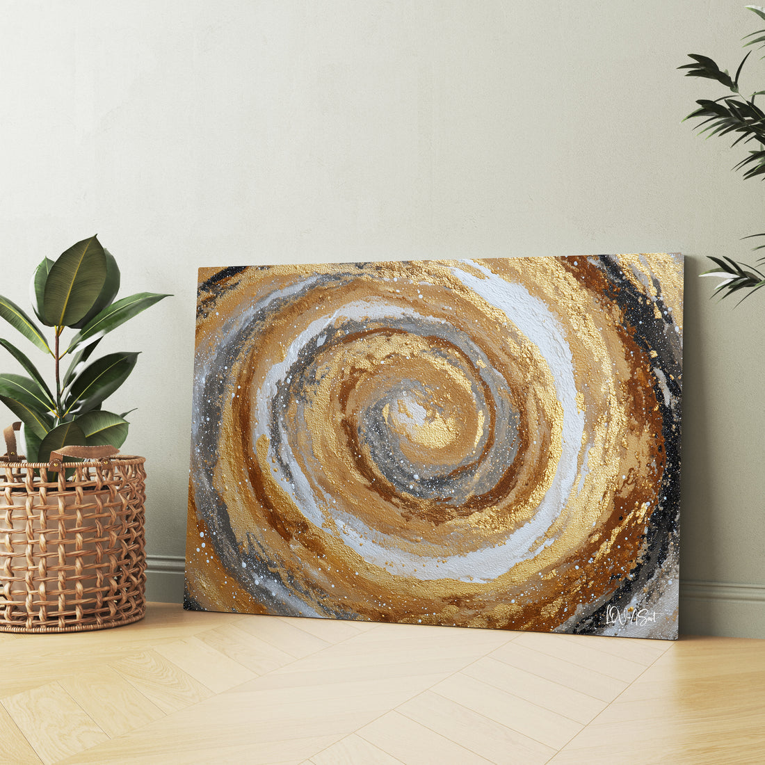 Altın Spiral 2 kanvas tablo — ek dekorasyon görünümü
