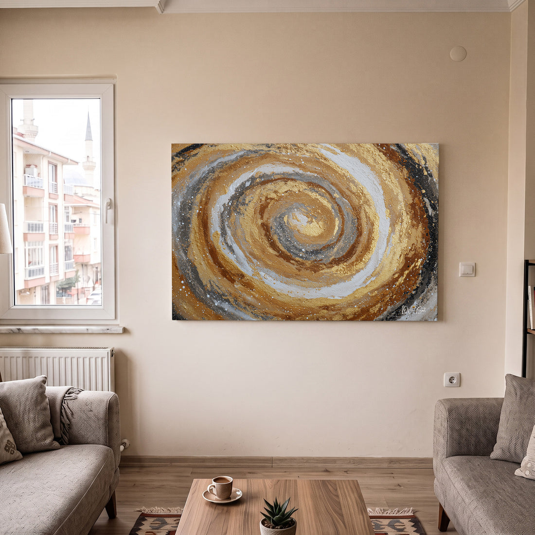 Altın Spiral 2 kanvas tablo — detay görünümü