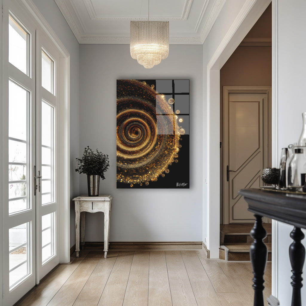 Altın Spiral 3 cam tablo — iç mekân uygulama örneği